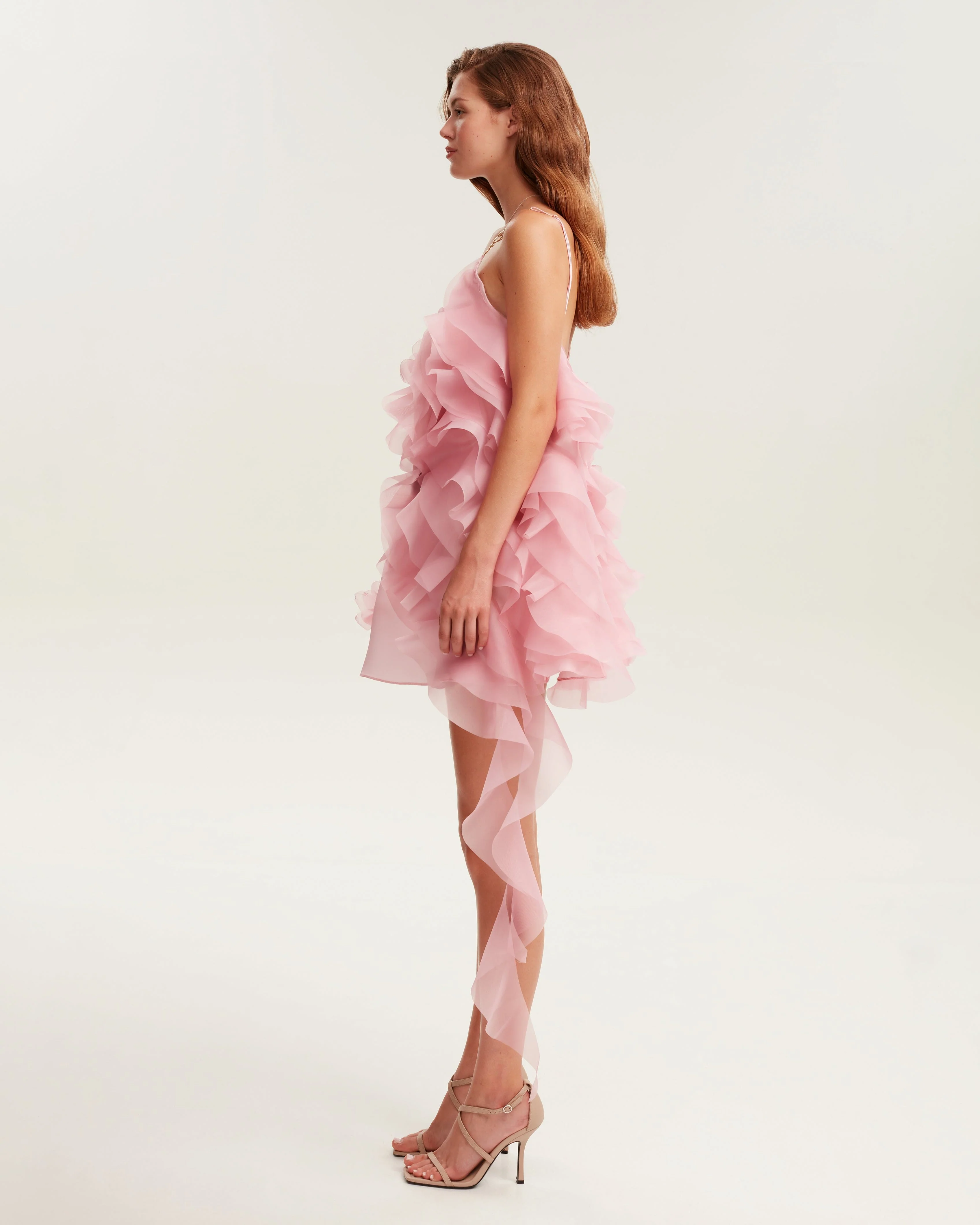 Romantic ruffled pink mini dress with rose appliques, Garden of Eden - Image 7