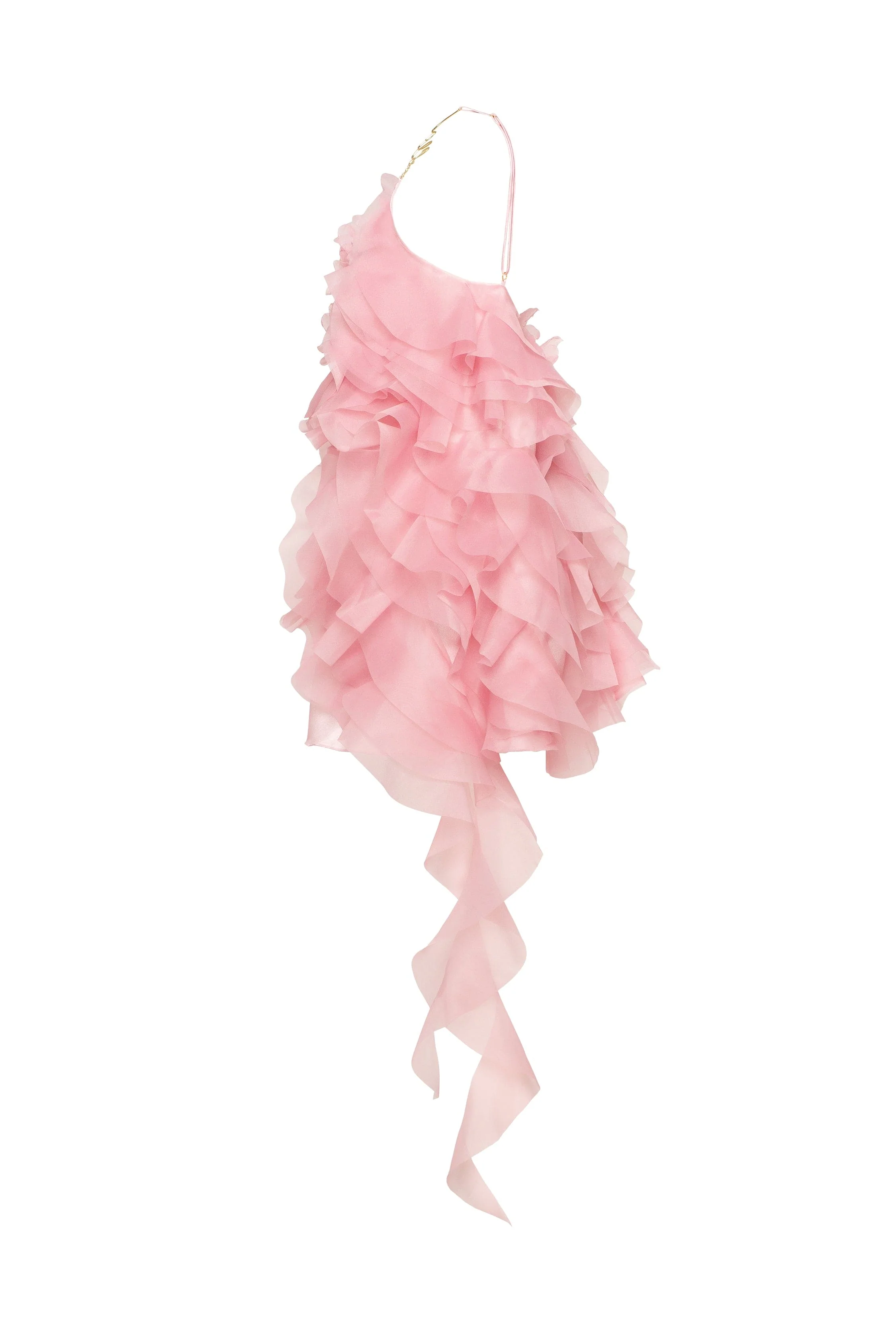 Romantic ruffled pink mini dress with rose appliques, Garden of Eden - Image 8