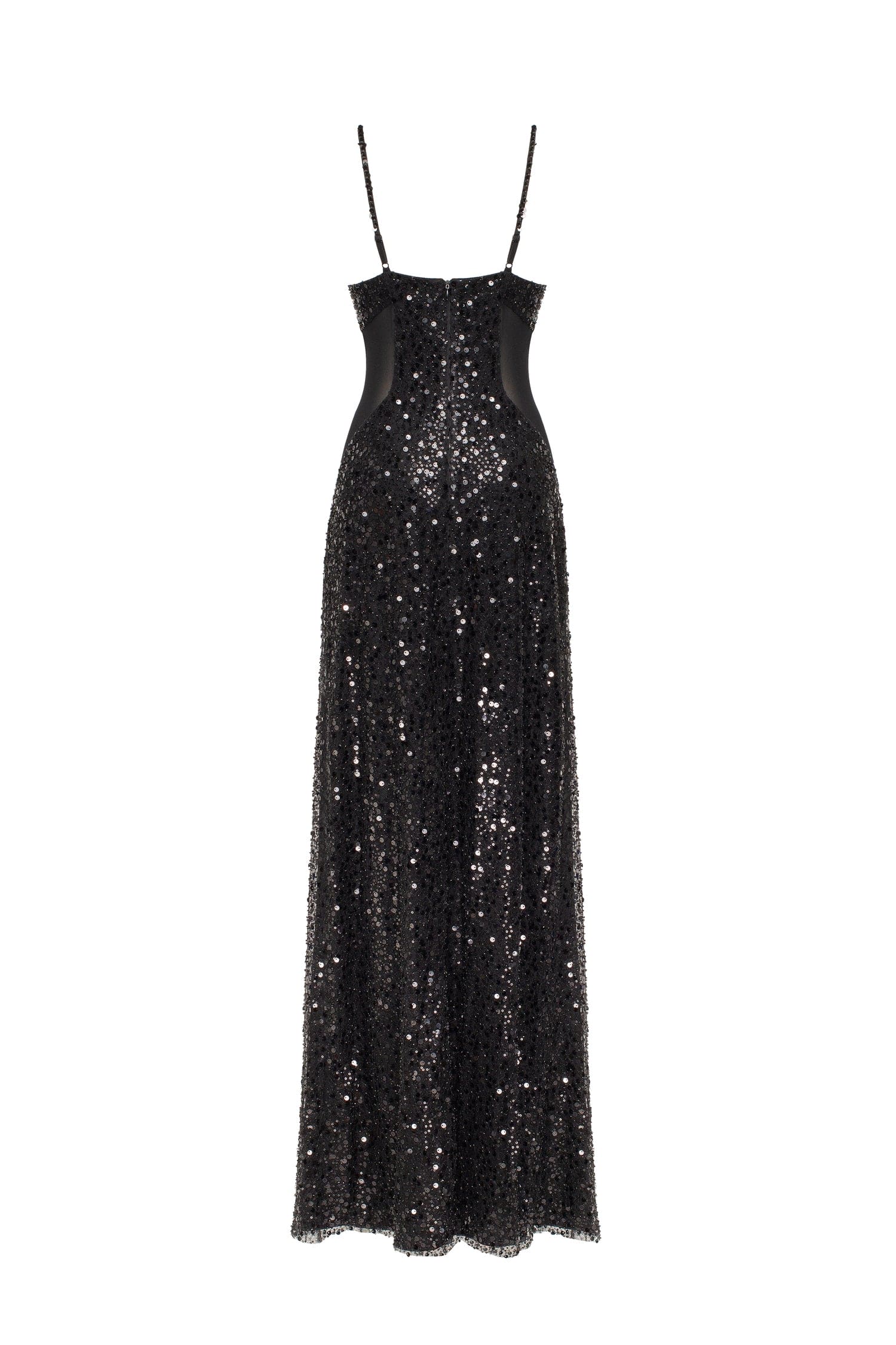 Sexy spaghetti straps black maxi covered in sequins, Smoky Quartz - Image 4