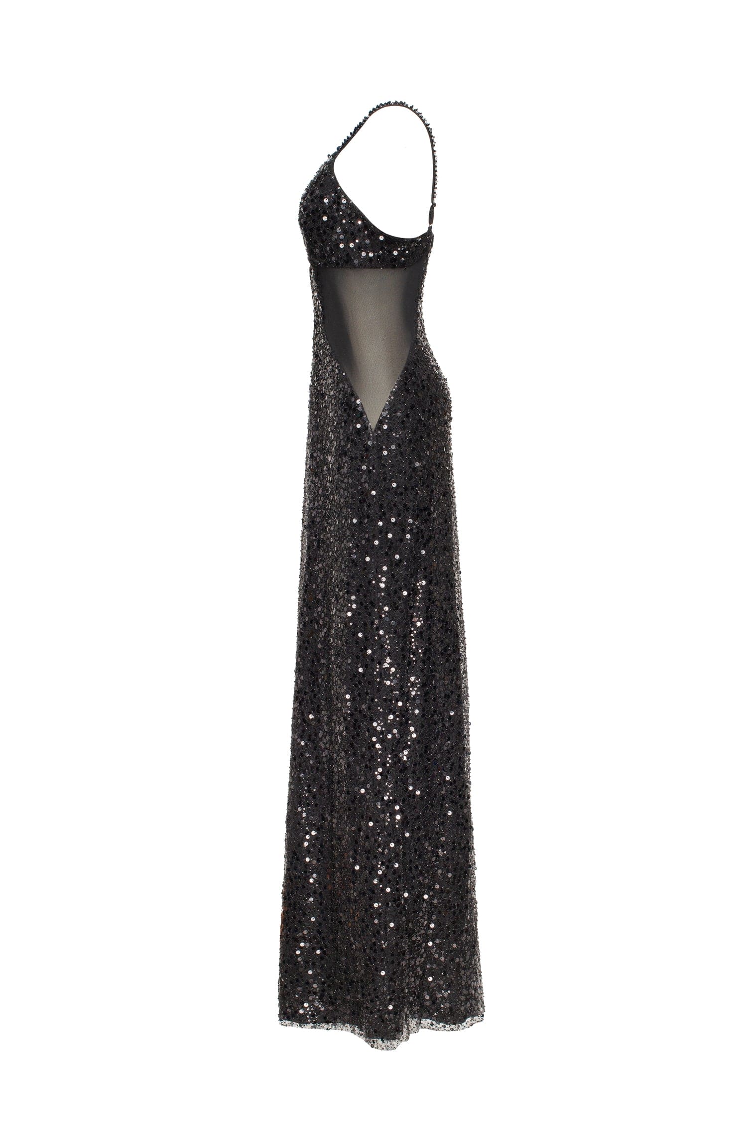 Sexy spaghetti straps black maxi covered in sequins, Smoky Quartz - Image 7