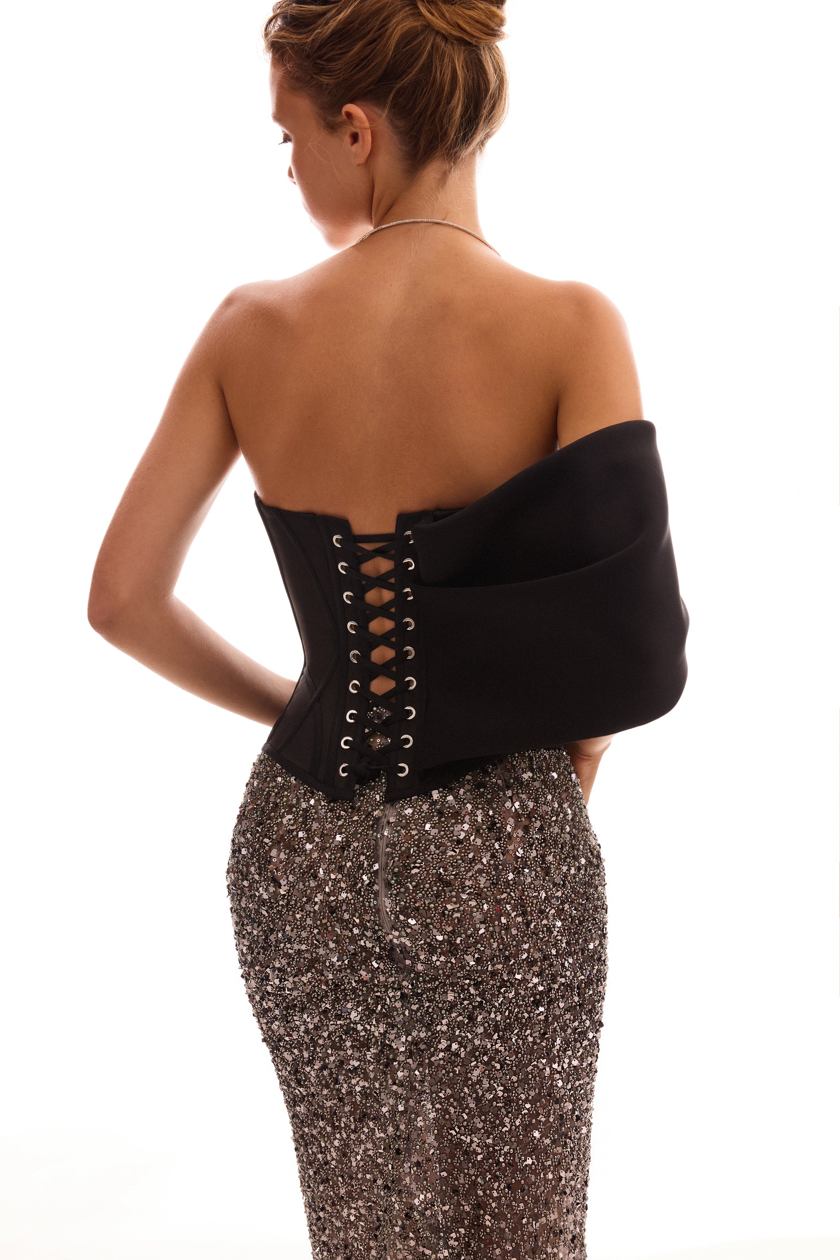 Showstopper fully sequined silver fitted maxi skirt, Midnight Walk - Image 3