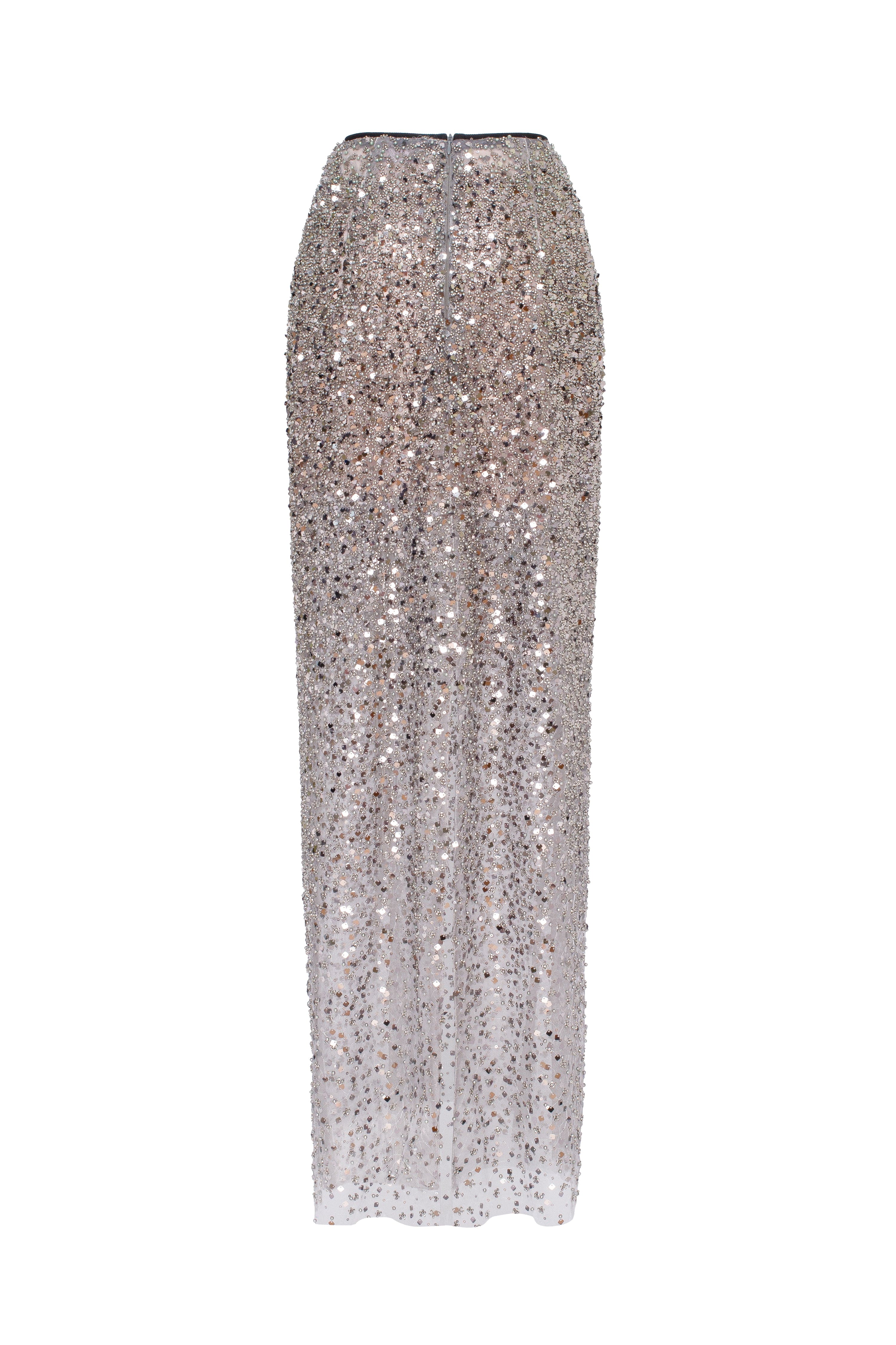 Showstopper fully sequined silver fitted maxi skirt, Midnight Walk - Image 4