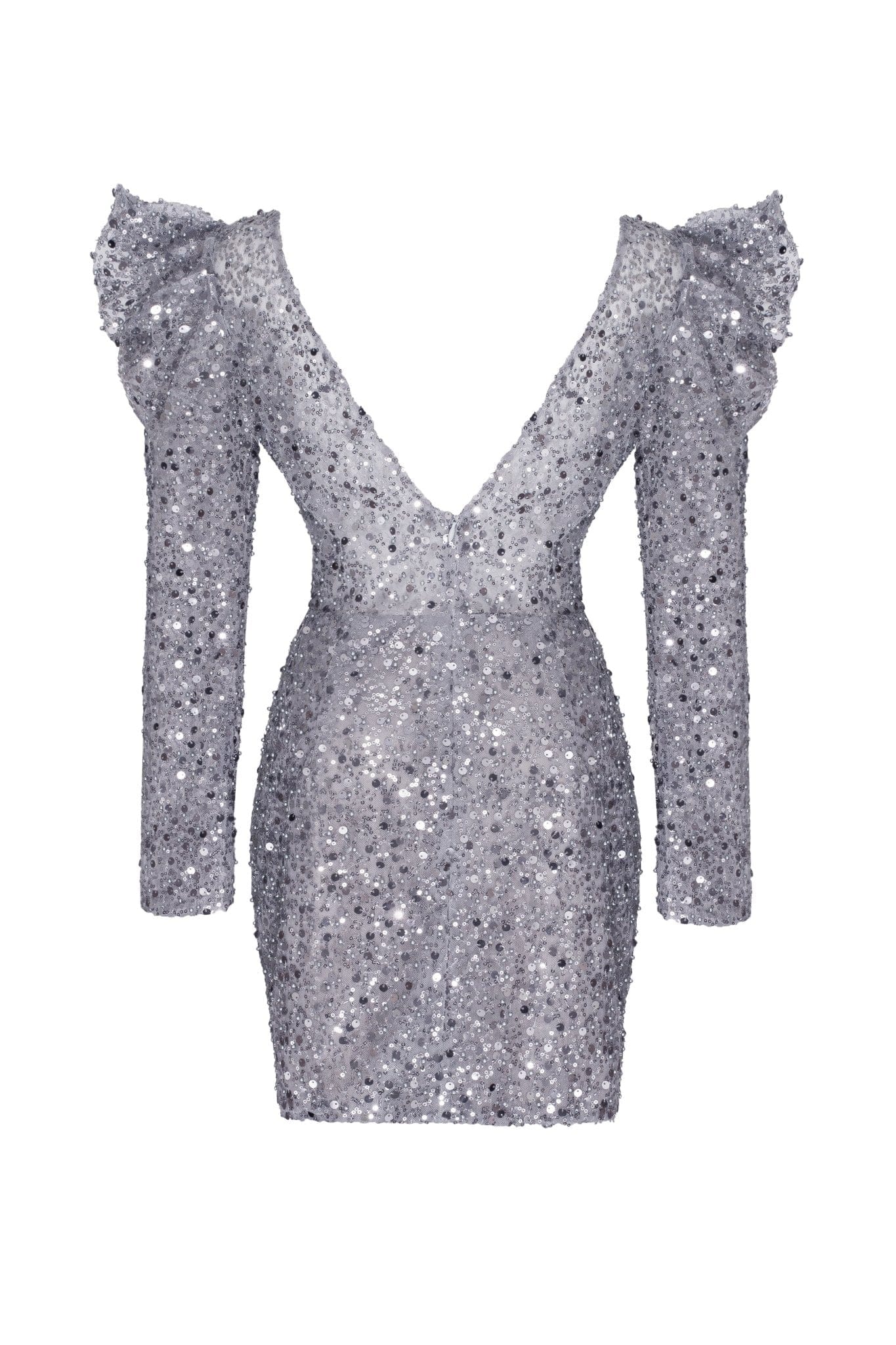 Silver metallic long-sleeve sequined mini dress - Image 4