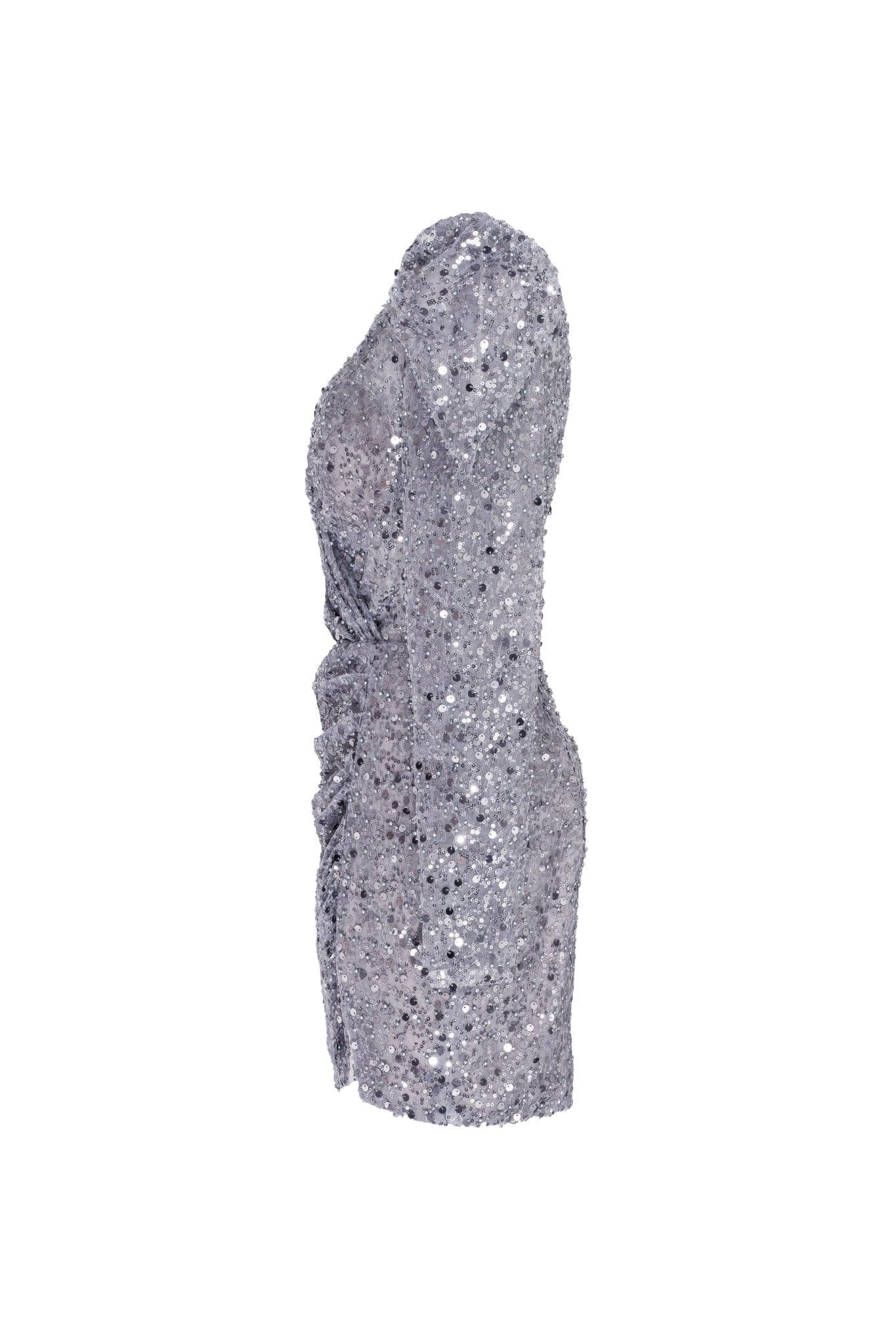 Silver metallic long-sleeve sequined mini dress - Image 5