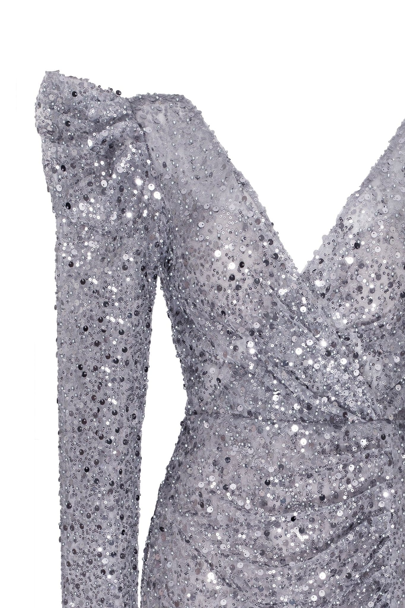 Silver metallic long-sleeve sequined mini dress - Image 6