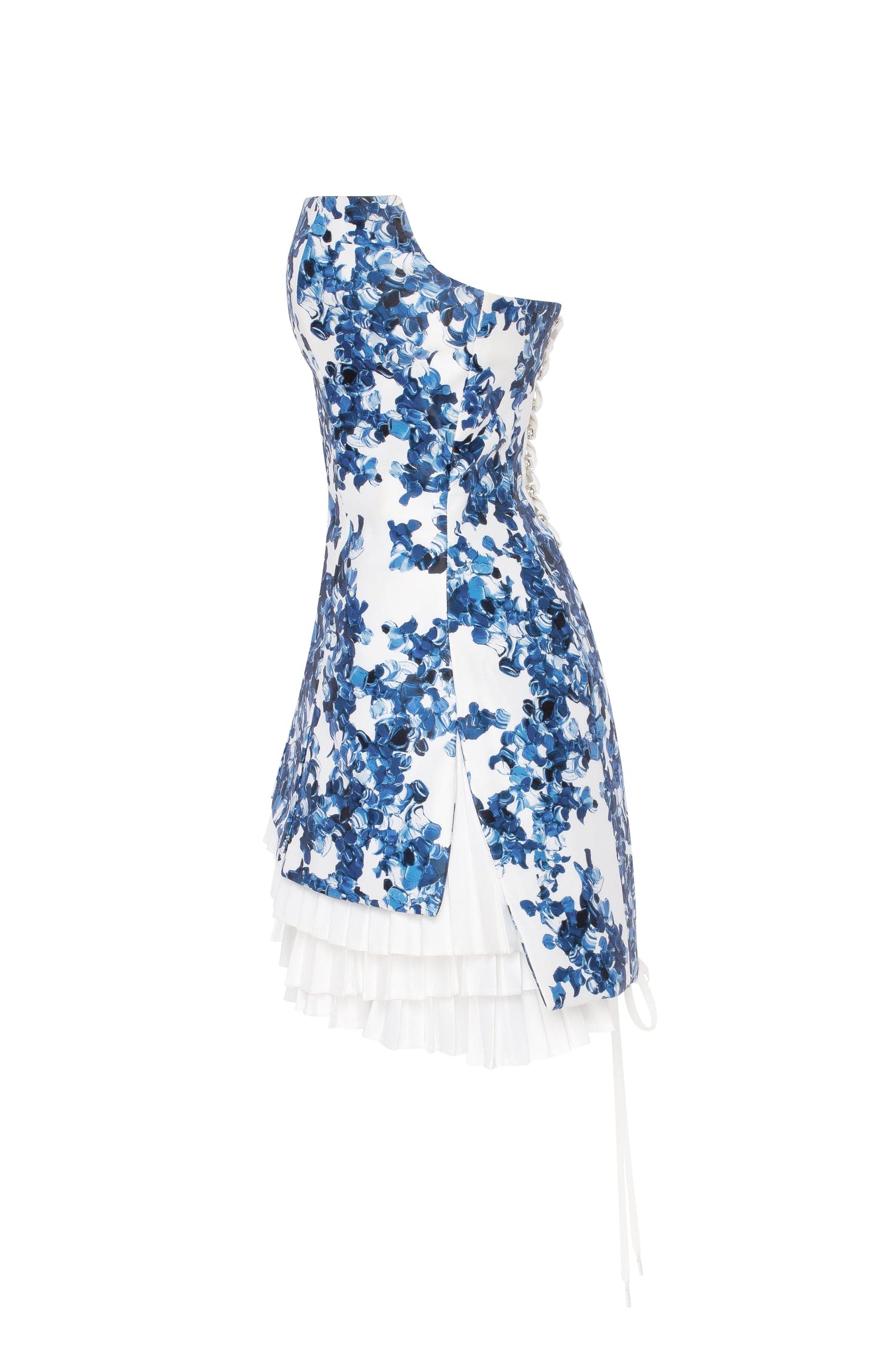 Strapless blue hydrangea mini dress with accent lacing - Image 6