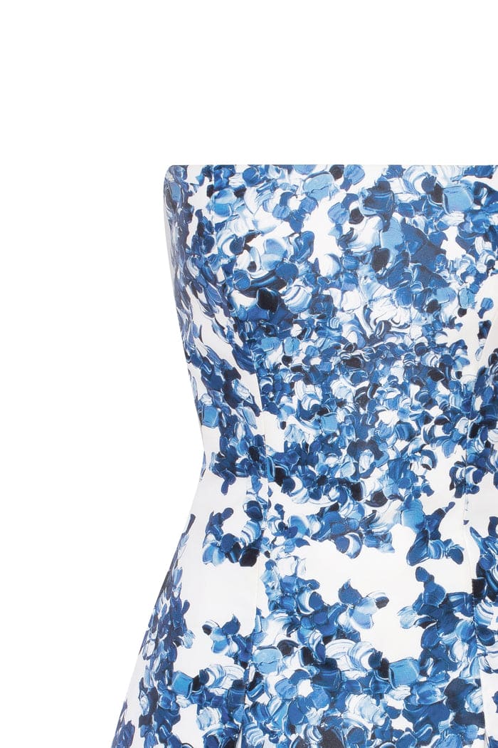Strapless blue hydrangea mini dress with accent lacing - Image 7