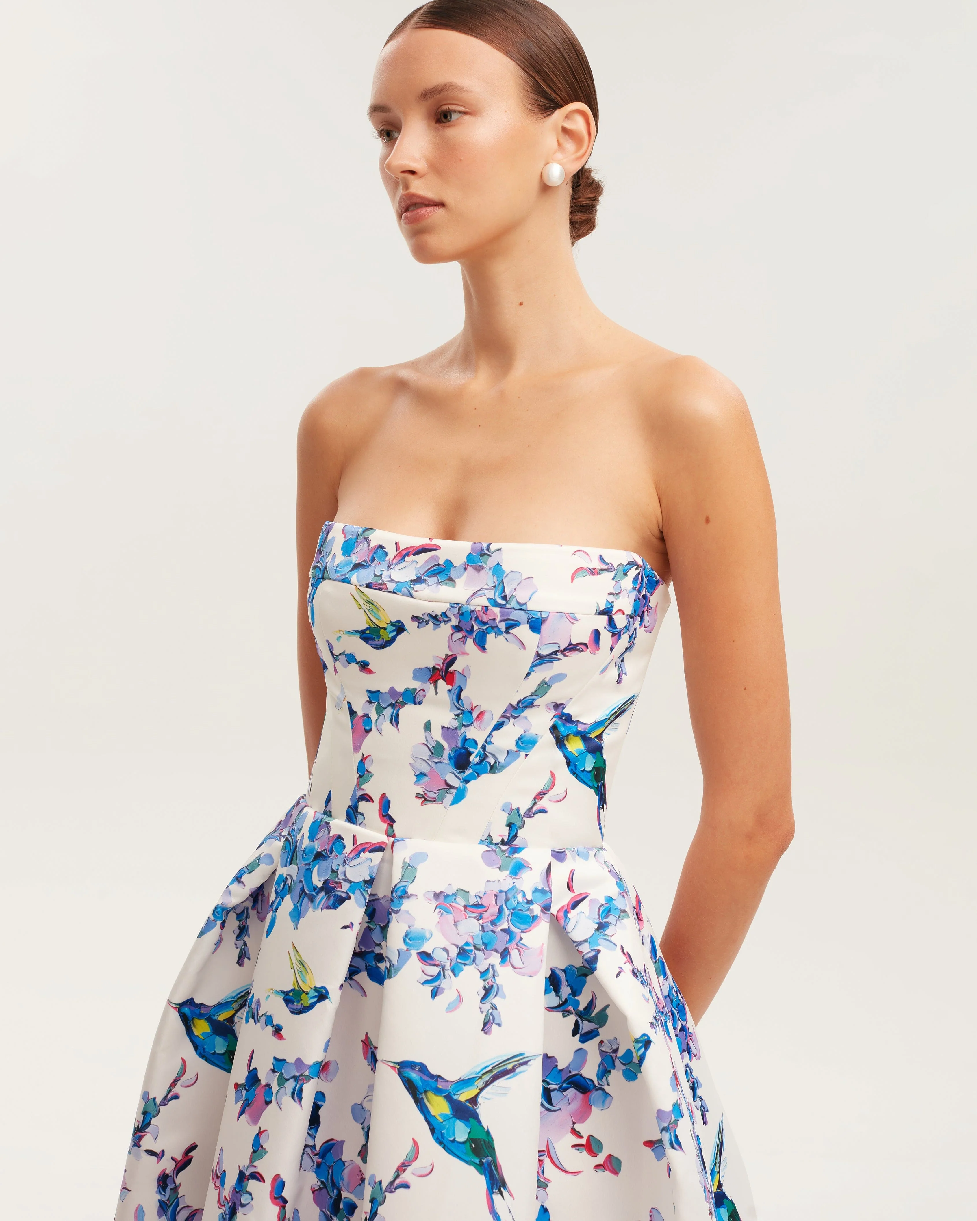 Strapless midi dress with bird and flower print, Garden of Eden - Image 5