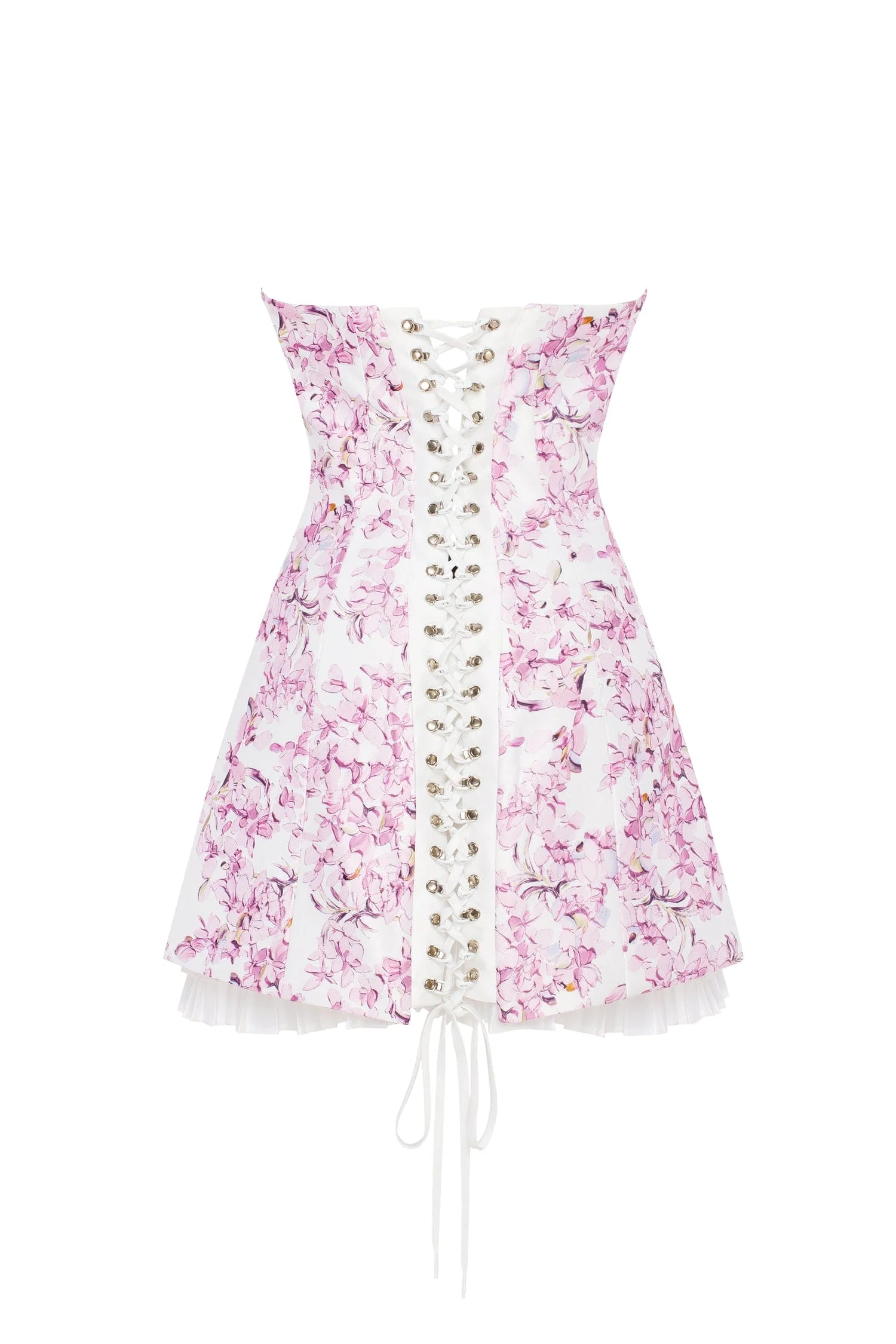 Strapless pink sakura mini dress with accent lacing - Image 4
