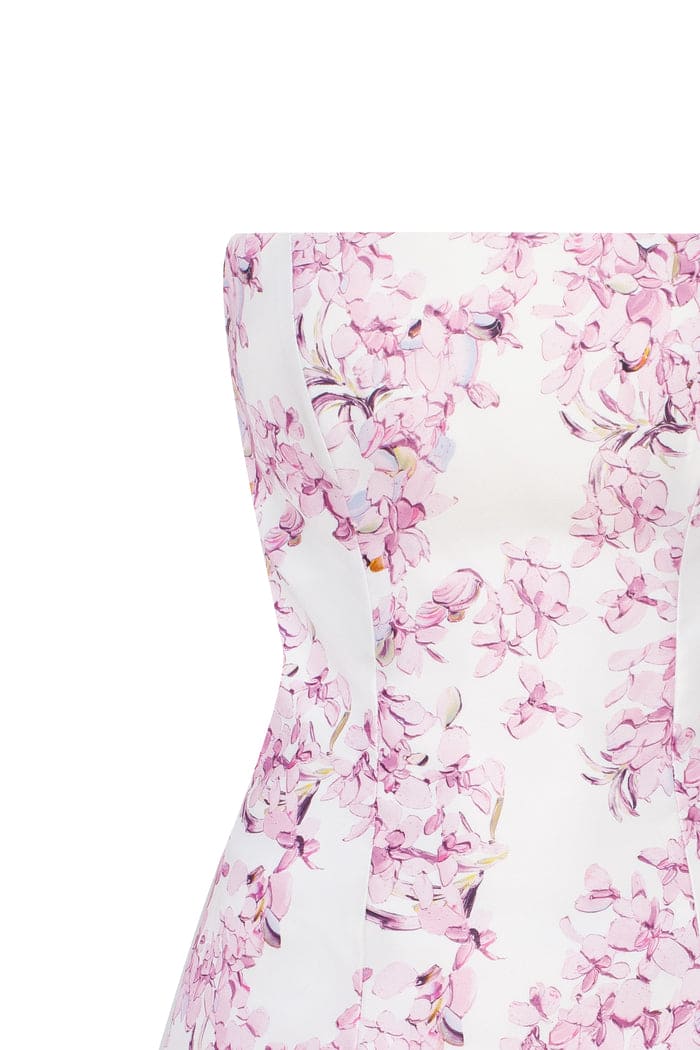 Strapless pink sakura mini dress with accent lacing - Image 5