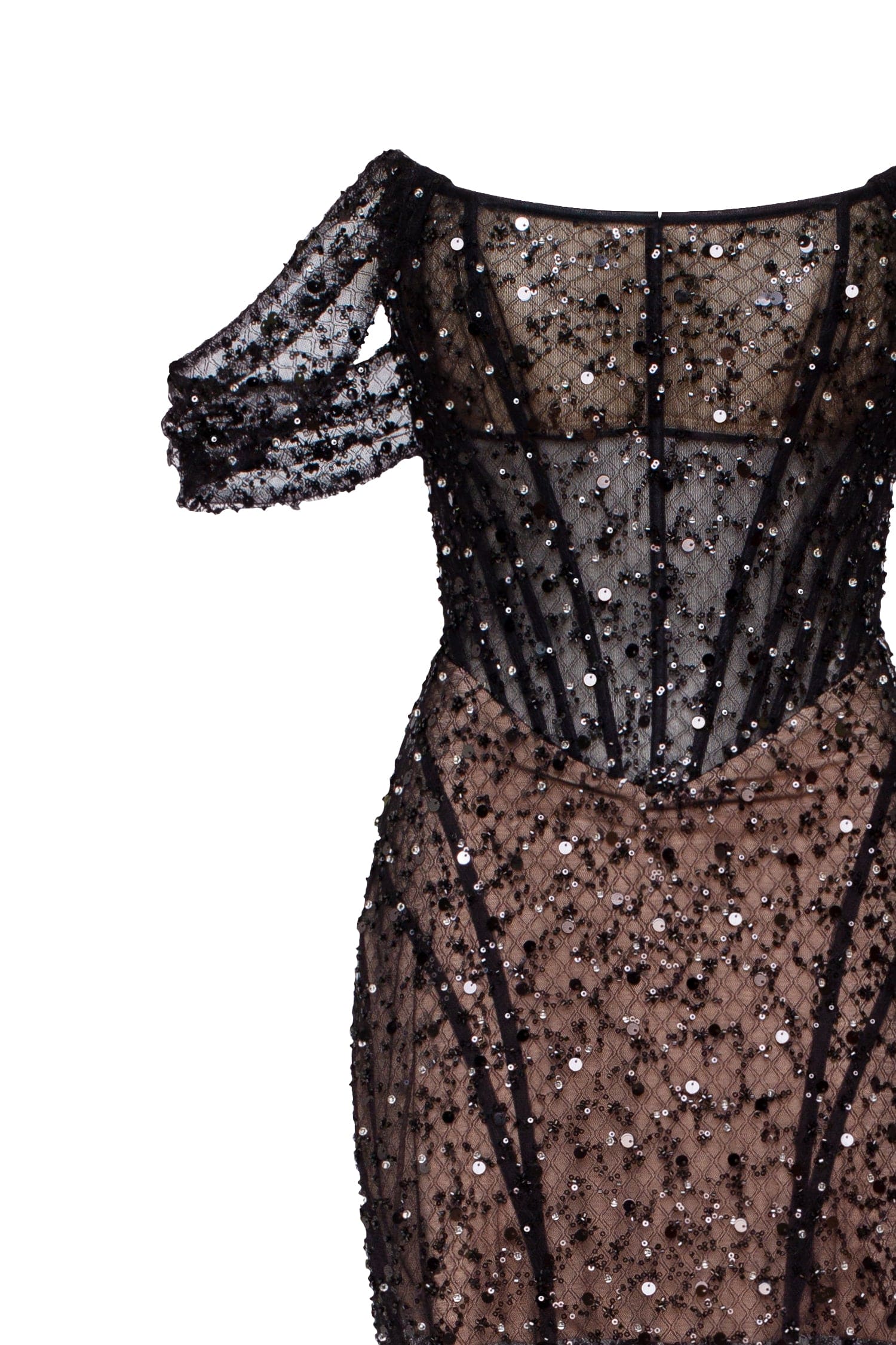 Striking black sequined fitted maxi dress, Midnight Walk - Image 8