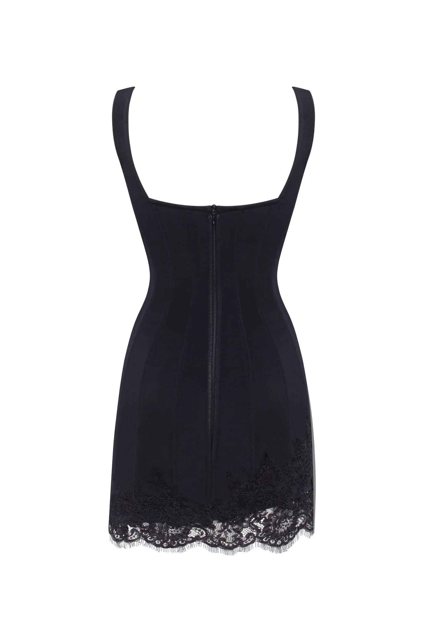 Sultry black corset mini dress with lace hem, Parisienne - Image 4