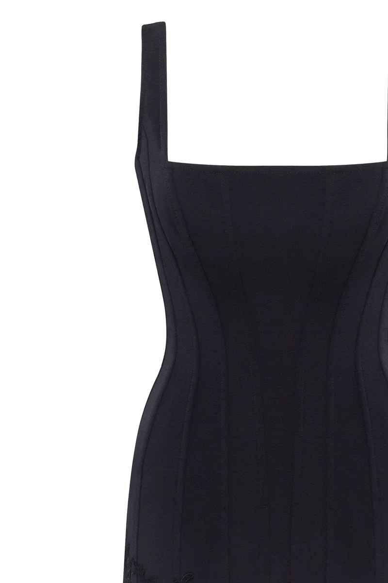 Sultry black corset mini dress with lace hem, Parisienne - Image 6
