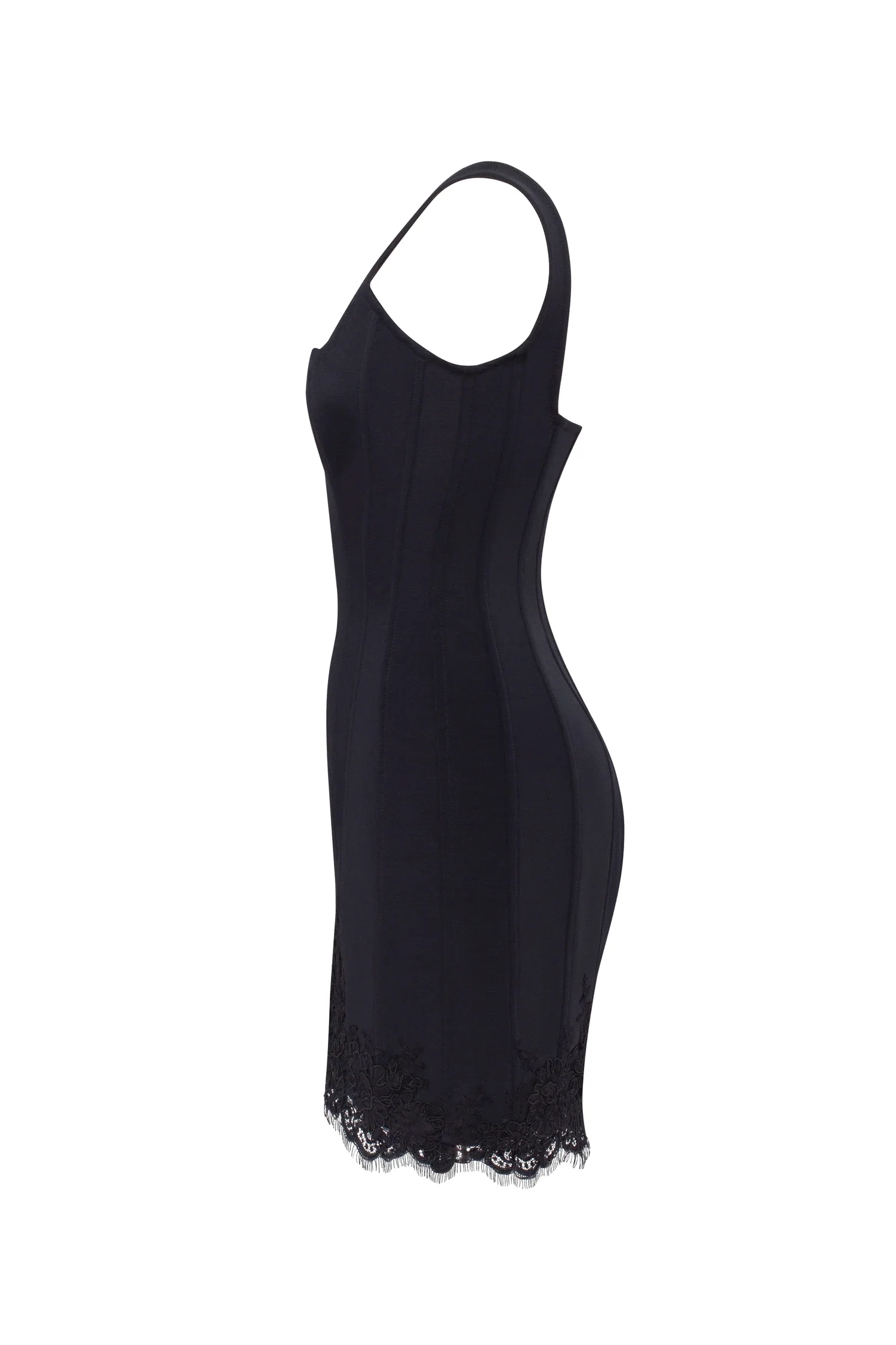 Sultry black corset mini dress with lace hem, Parisienne - Image 8