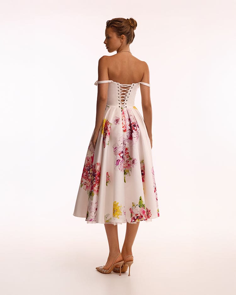 Tea-length ivory floral dress, Glow-Up - Image 3