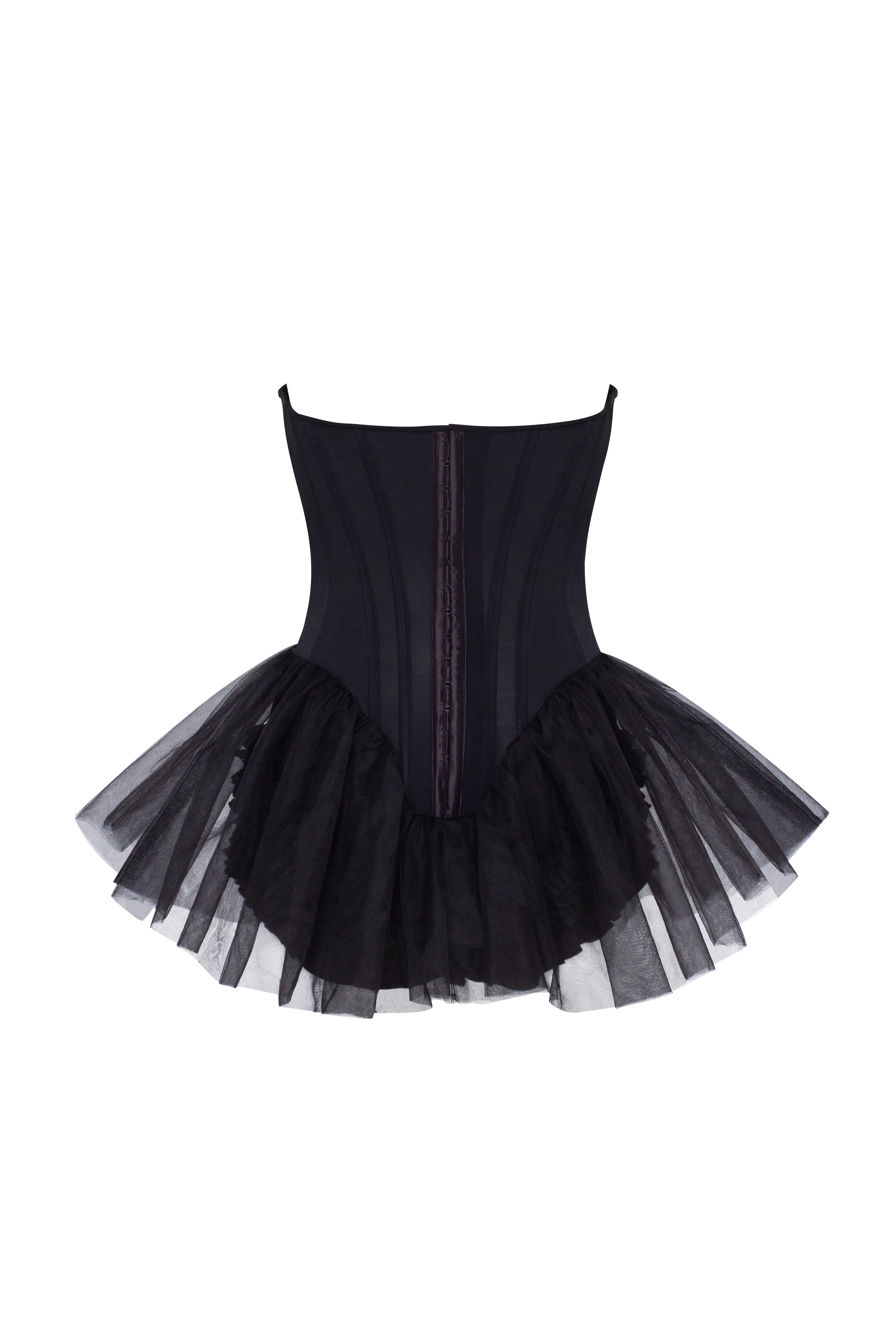Tutu black mini dress with cute pink bows, Midnight Walk - Image 4