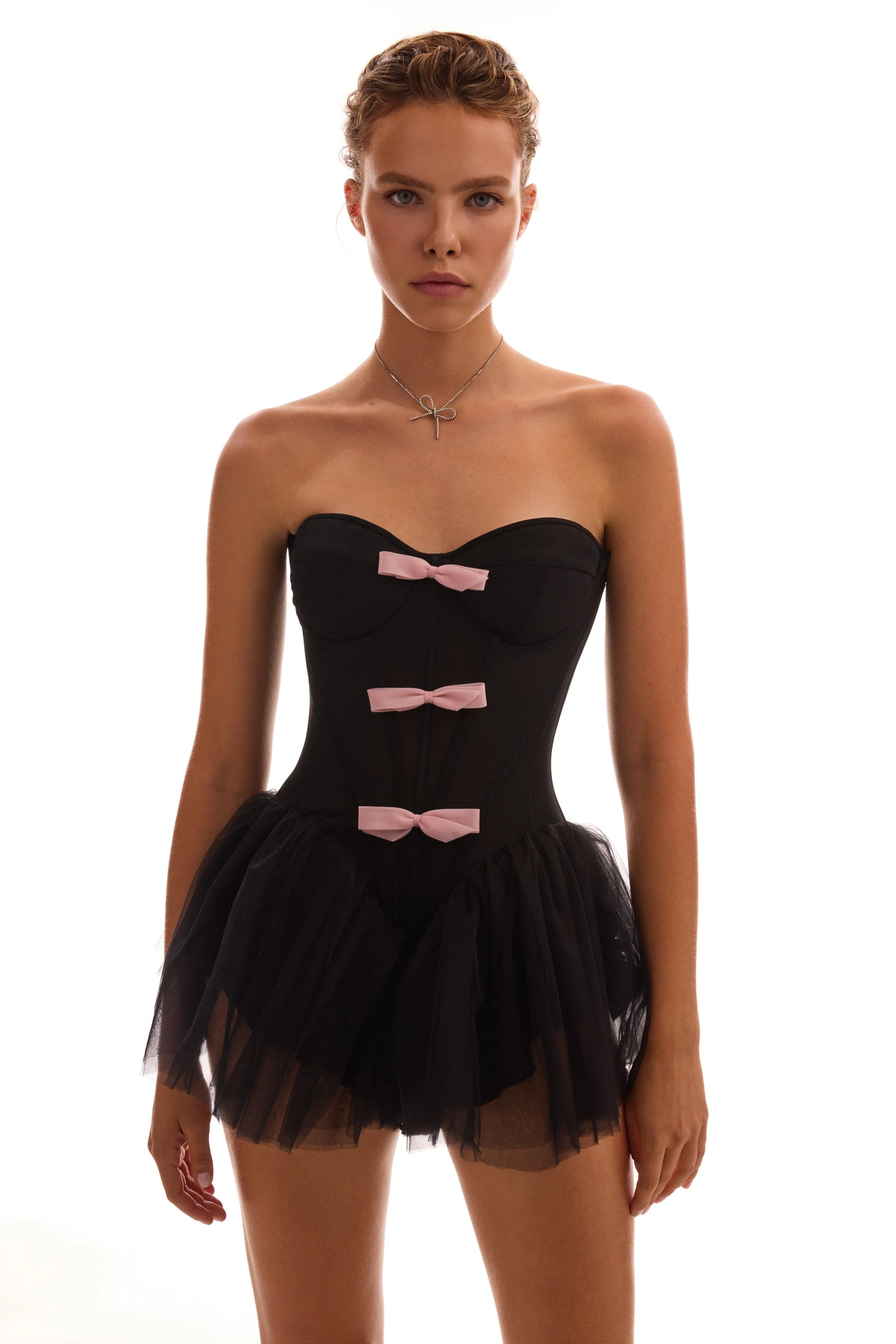Tutu black mini dress with cute pink bows, Midnight Walk - Image 5