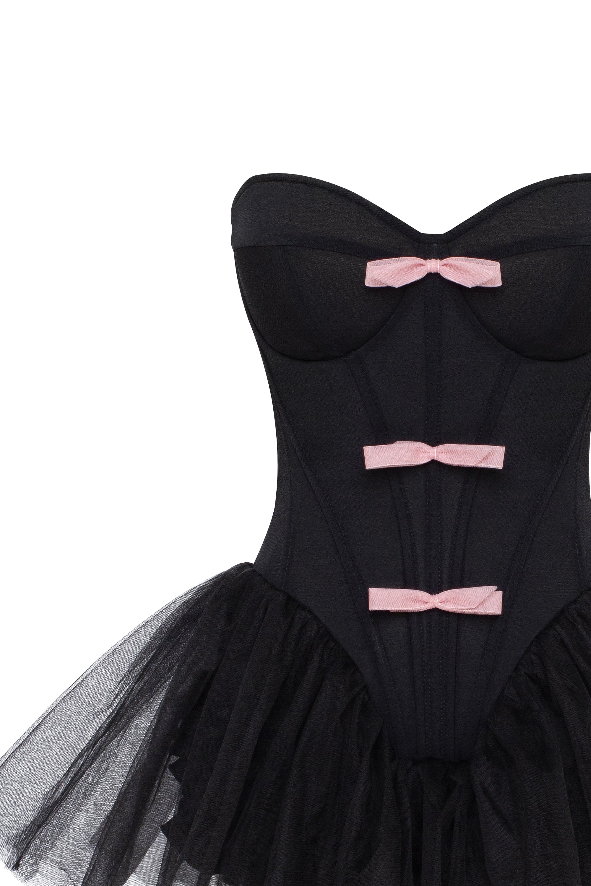 Tutu black mini dress with cute pink bows, Midnight Walk - Image 6