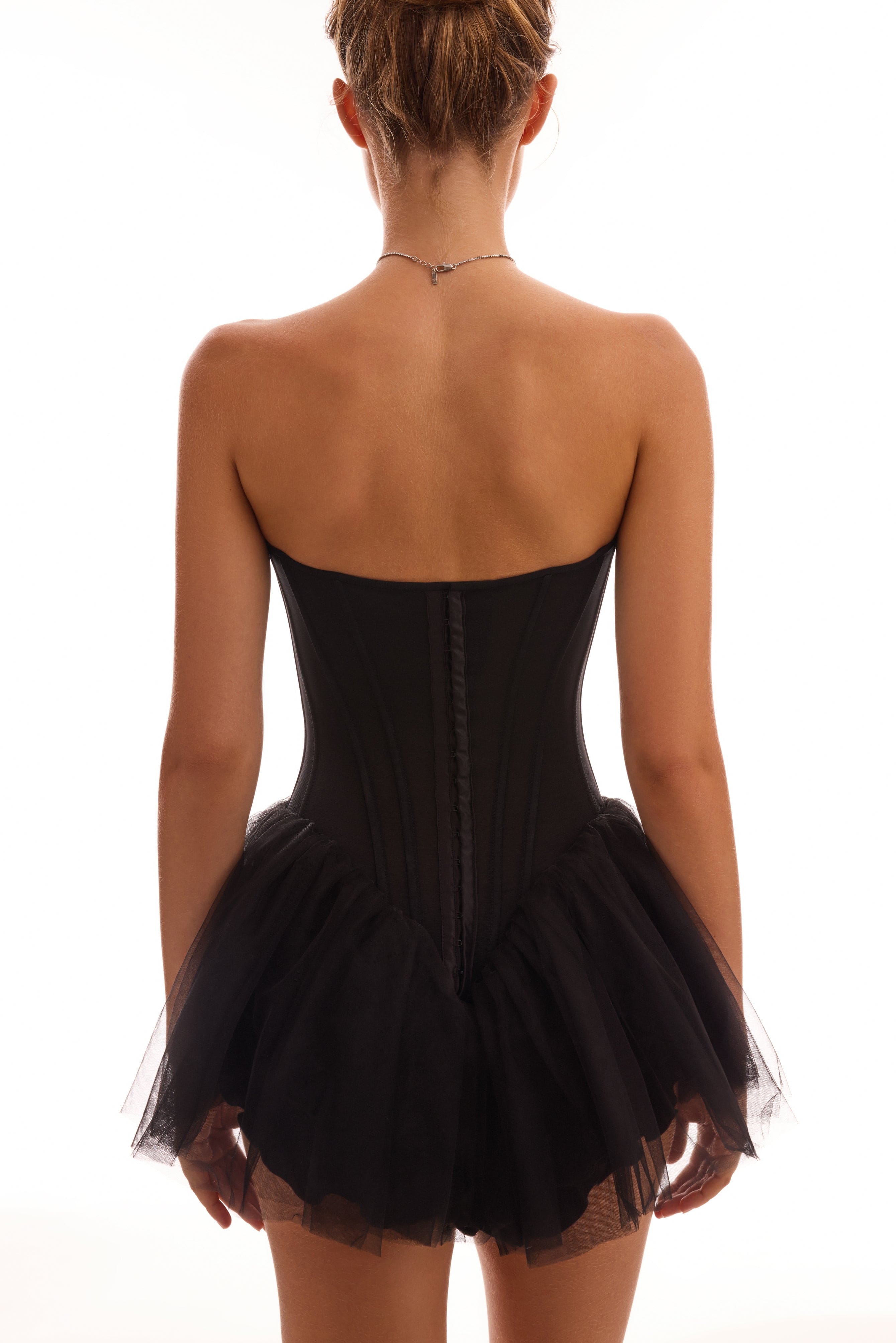Tutu black mini dress with cute pink bows, Midnight Walk - Image 9
