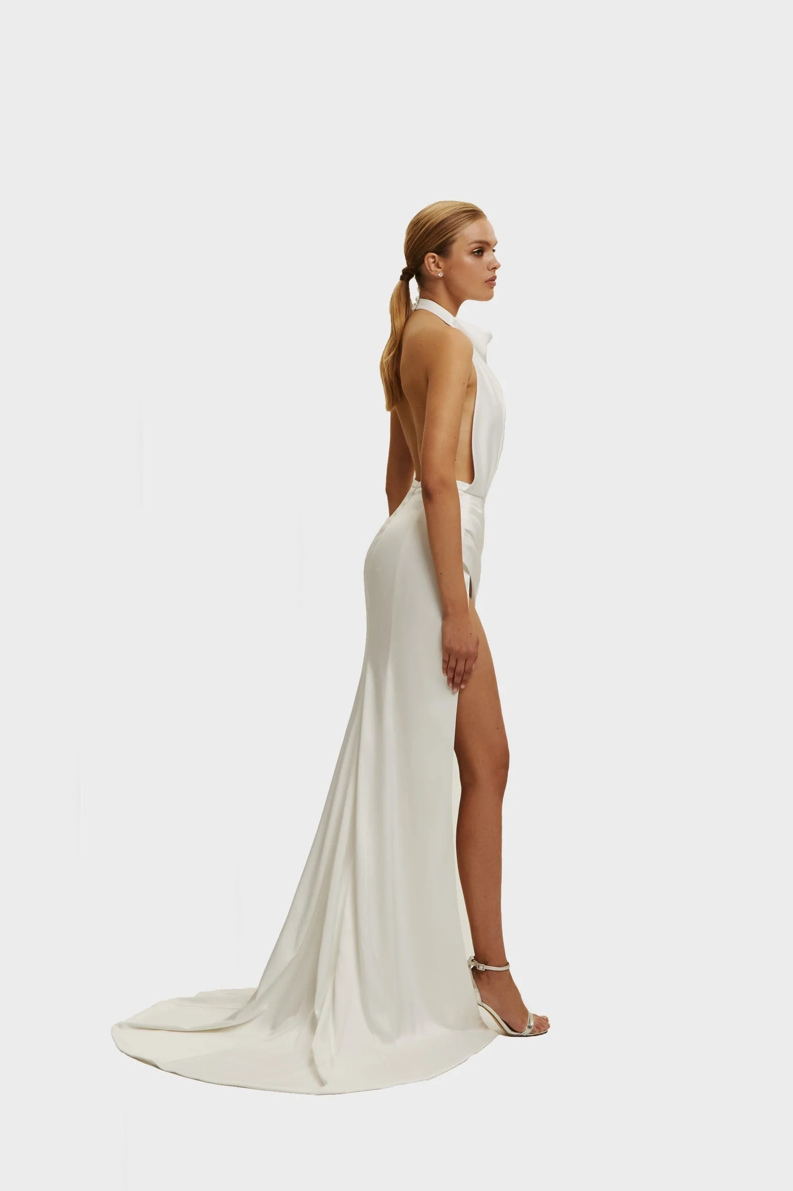 White Mock neck sleeveless high slit dress - Image 3