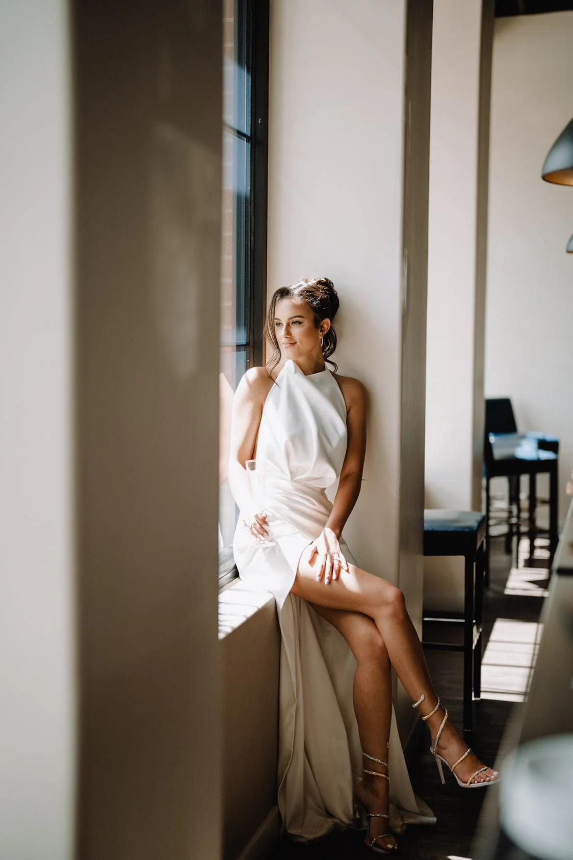 White Mock neck sleeveless high slit dress - Image 7