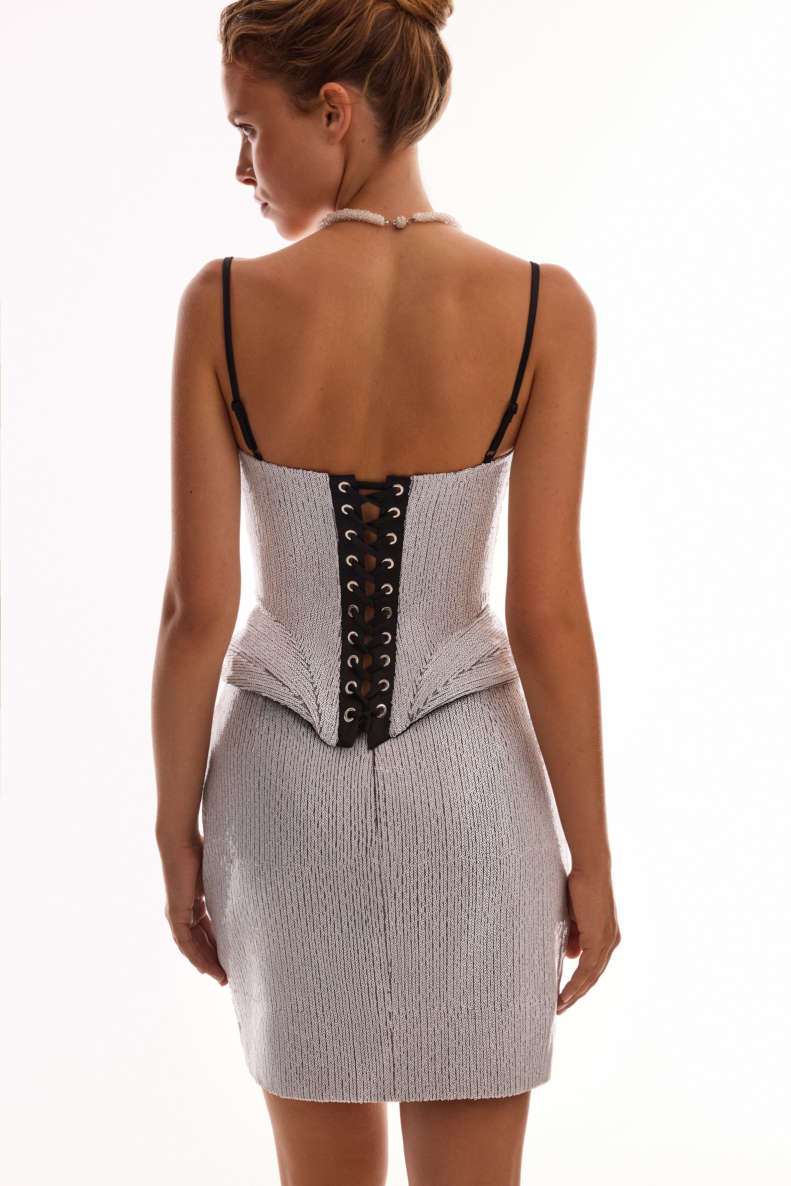 White sequined wrapped mini skirt, Midnight Walk - Image 3